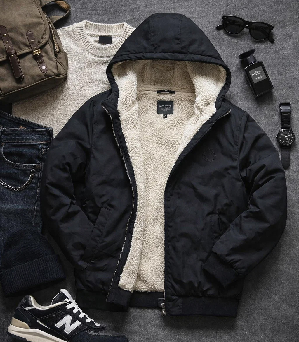 سوییشرت مردانه مشکی داخل تمام خز مدل adidas-مشکی